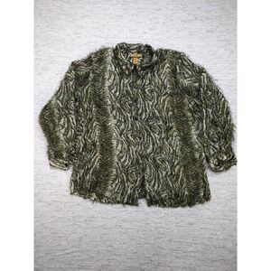 CDW Woman Eyelash Button Down Shirt Olive Green Animal Print Career‎ 2X